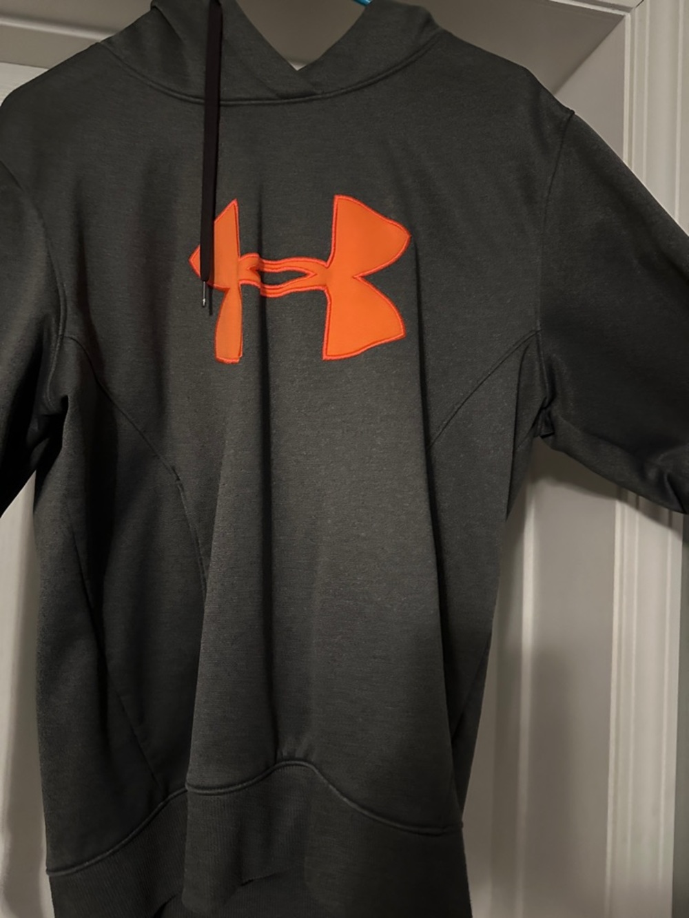 Under Armour womens Dark Gray Crewneck Hoodie with Bright Orange Logo